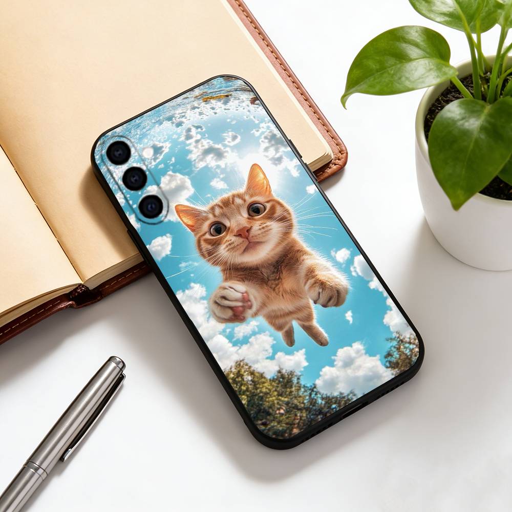 Чехол для телефона с кошкой Черный Силиконовый Мягкий Для Samsung Galaxy A73,A72,A71,A70,A53,A52,A51