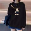 Черная женская модная повседневная толстовка с длинным рукавом и круглым вырезом с милым рисунком кота 2024