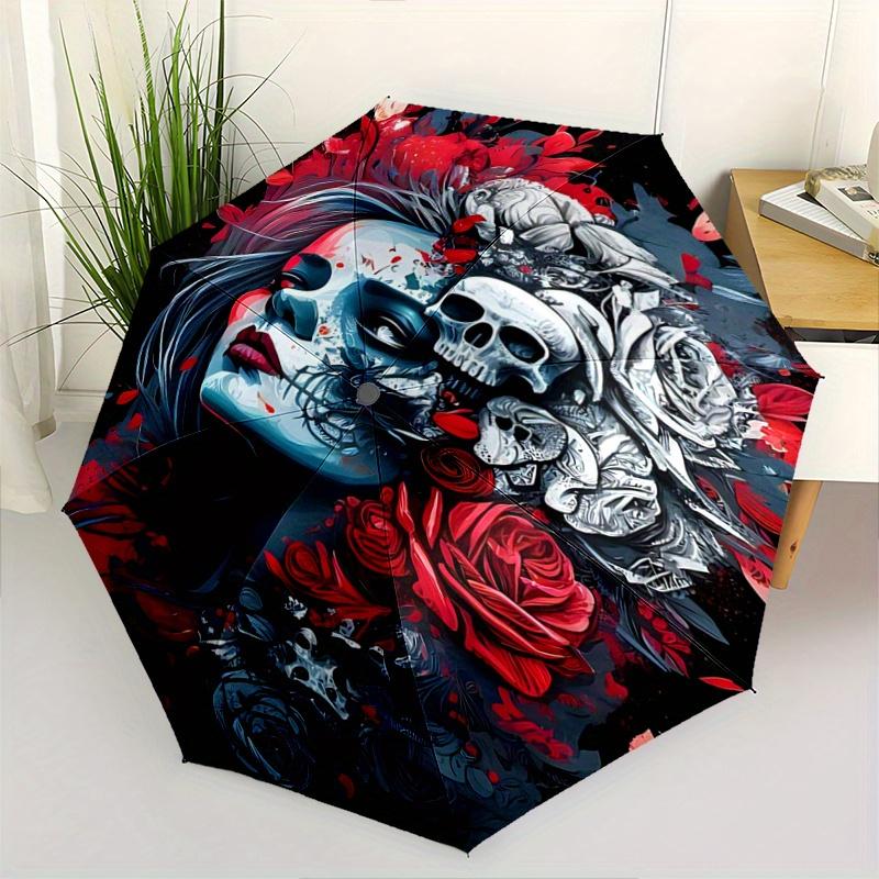 1pc Day of the Dead Pattern Automatic, 8 Iron Frames, High-Value Folding Umbrella, Suitable for Office, Travel and Outdoor Adventure.N028