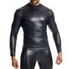 Men Stand Collar Long Sleeve Leather TShirt Slim Underwear Body Shapers Waist Trainer Corsets Tummy Shapewear Leather Shirts