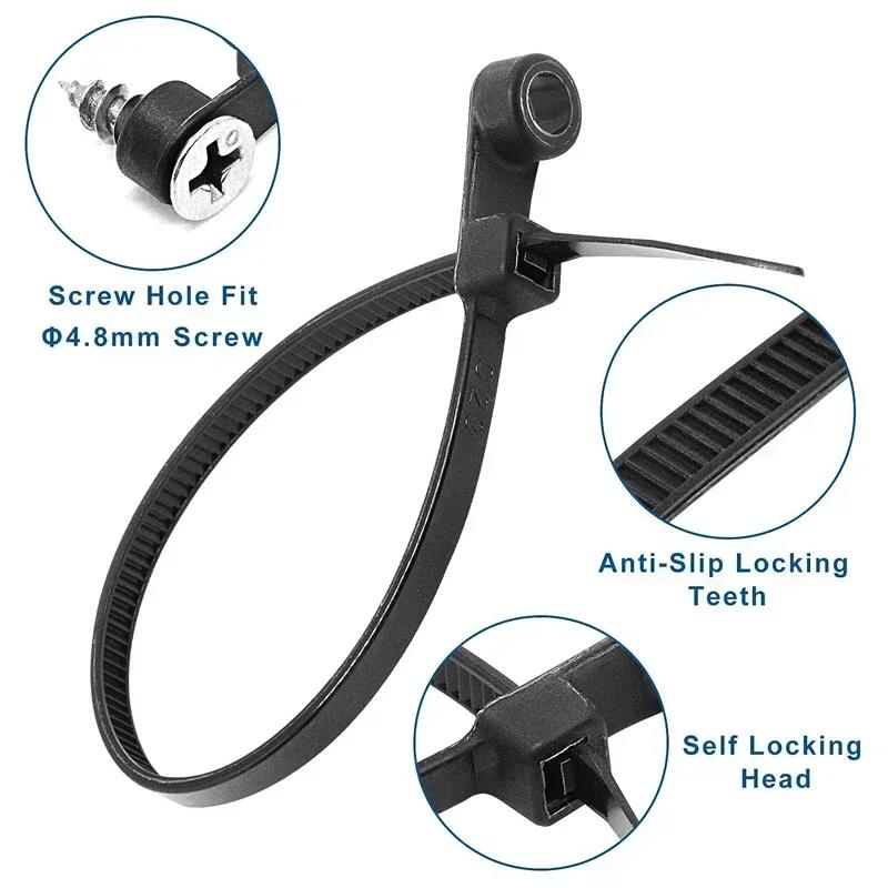 Mountable Cable Ties with Screw Hole Nylon Self Locking Loop Wraps Bundle Fixed Cables Ties Wire Fastening Organizer Straps