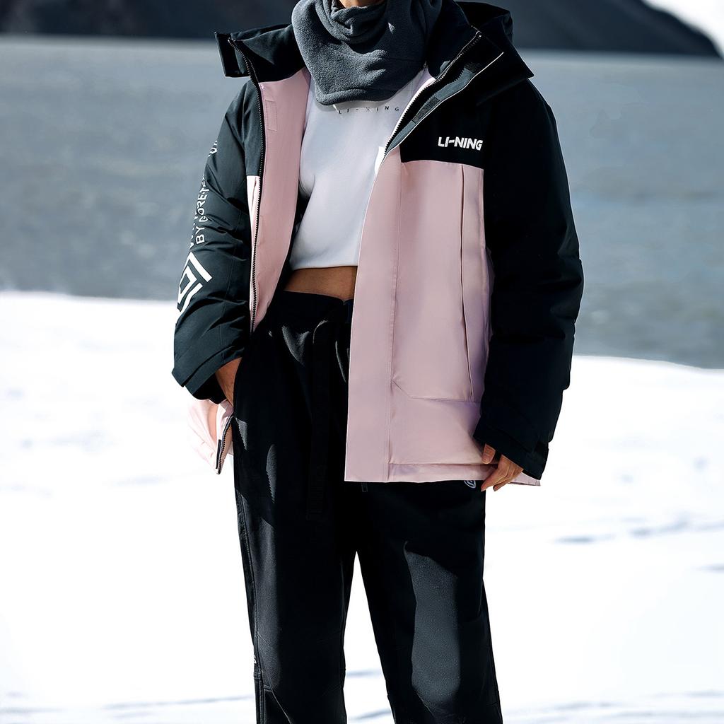 Li Ning Fitness Series Letter Logo Print Светоотражающая свободная универсальная морозостойкая повседневная короткая зимняя куртка-пуховик для мужчин AYMT321-3