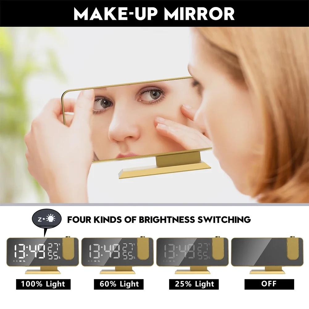 Цифровой будильник с проектором, большим зеркальным экраном, настольные часы с FM-радио для студентов, офисные электронные настольные часы