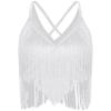 Womens Salsa Dance Top Latin Performance Wear V Neck Sleeveless Crop Top Crisscross Back Fringe Detail