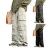 Осенне-зимние мужские однотонные свободные прямые брюки-трубы с несколькими карманами для рабочих брюк