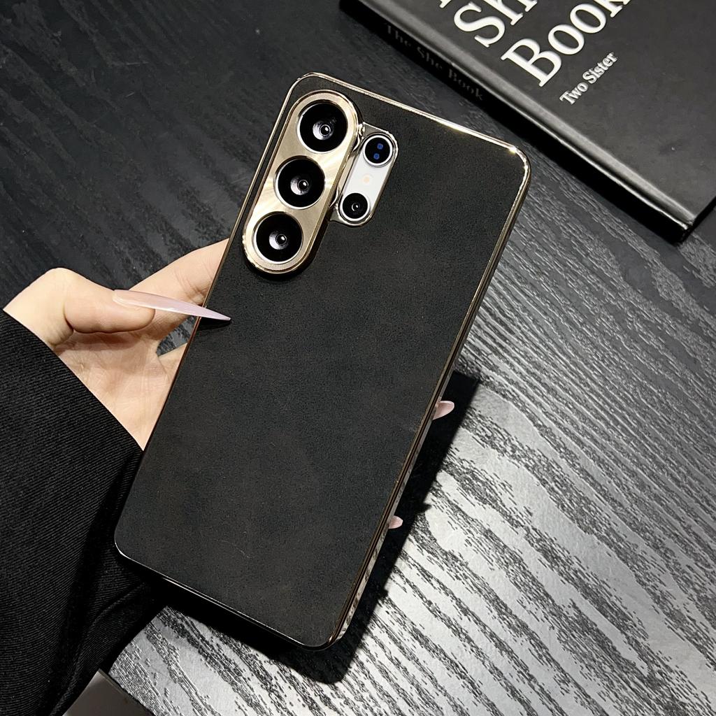 Plating Sheepskin Phone Case For Samsung Galaxy S26 S25 S24 S23 S22 Ultra Plus Fur Lambskin Leather Metal Lens Shockproof Cover