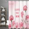 Mother's Day Carnation I Love You Mom Text Shower Curtain, Bathroom Decorative Shower Curtain, Waterproof Shower Curtain with Ho
