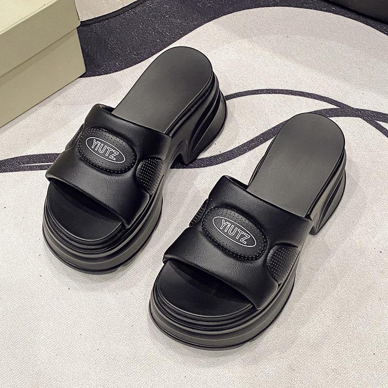 New Thick-soled Heightening Muffin Slippers Women's Summer New Versatile Skirt Light Slope Heel One-word Sandals
