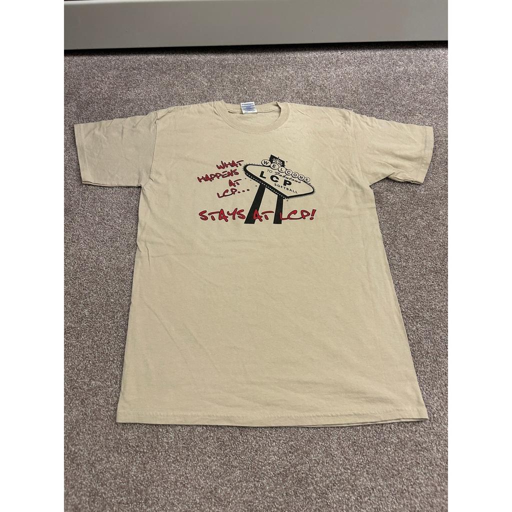 Vintage Graphic Tee Mens Medium Tan Excellent LCP Softball Vegas Parody Shirt Unisex T-Shirt