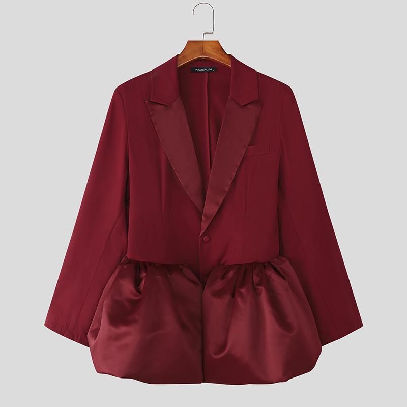 INCERUN Elegant Men Long Sleeve Ruffled Patchwork Thin Party Blazer Coats