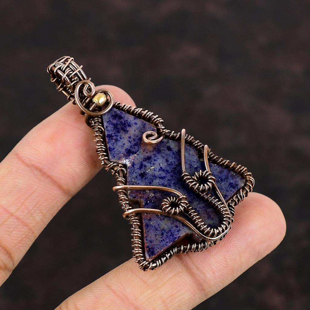 Подвеска из лазурита, подвеска из медной проволоки с драгоценным камнем, подвеска ручной работы, подвеска из медной проволоки, ювелирное изделие, подвеска в виде рождественской елки, подарок для женщин