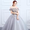 Wedding Party Dress Elegant Women Applique Lace Mesh Solid Color Big Swing Long Gown