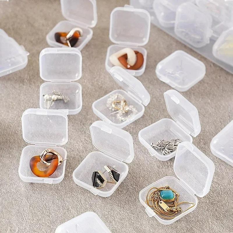 Plastic Transparent Small Box Mini with Lid Square Earplug Jewelry Earring Storage Ear Stud Parts Boxes Home Tabletop Storage