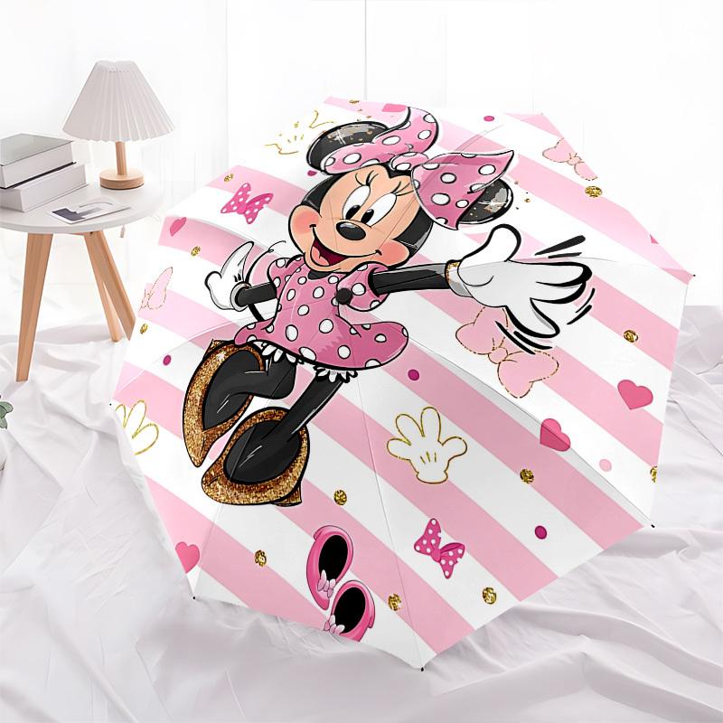 Minnie Mouse Themed Automatic Opening and Closing Umbrella, Brightly Colored 8-rib Portable Umbrella, Suitable for Men and Women, A Perfect Gift for C
