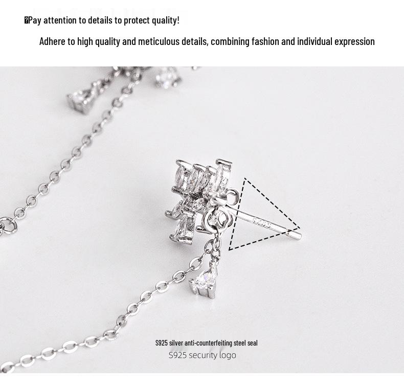 Серьги-кисточки из серебра 925 пробы Banyan Tree - Элегантный дизайн с бриллиантовыми цветами для женщин