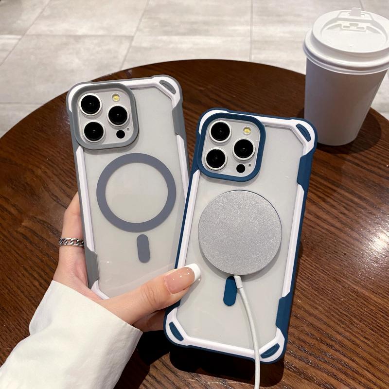 Роскошный магнитный чехол с беспроводной зарядкой для iPhone 11 PRO 12 13 14 15ProMax Magsafe, противоударный мягкий прозрачный чехол-бампер