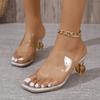 Fashion 2024 Summer New Fashion Square Head Transparent Sexy Open Toe Women's High Heel Comfortable Slippers for External Wear