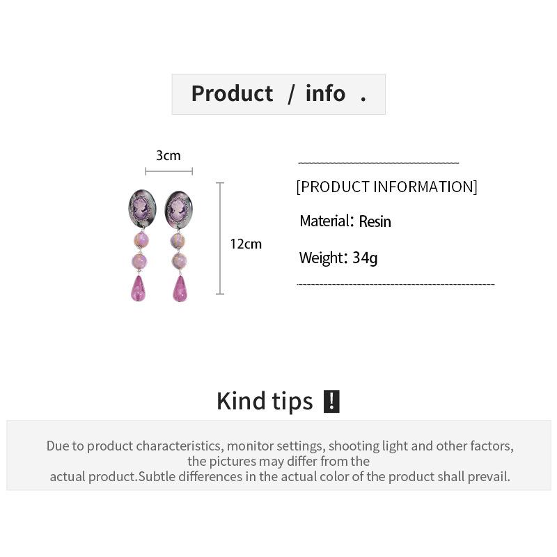 Exaggerated Portrait Resin Dangle Earrings Mediaeval Retro Smuding Round Water Drop Pendant Earring Europe and America Jewelry K