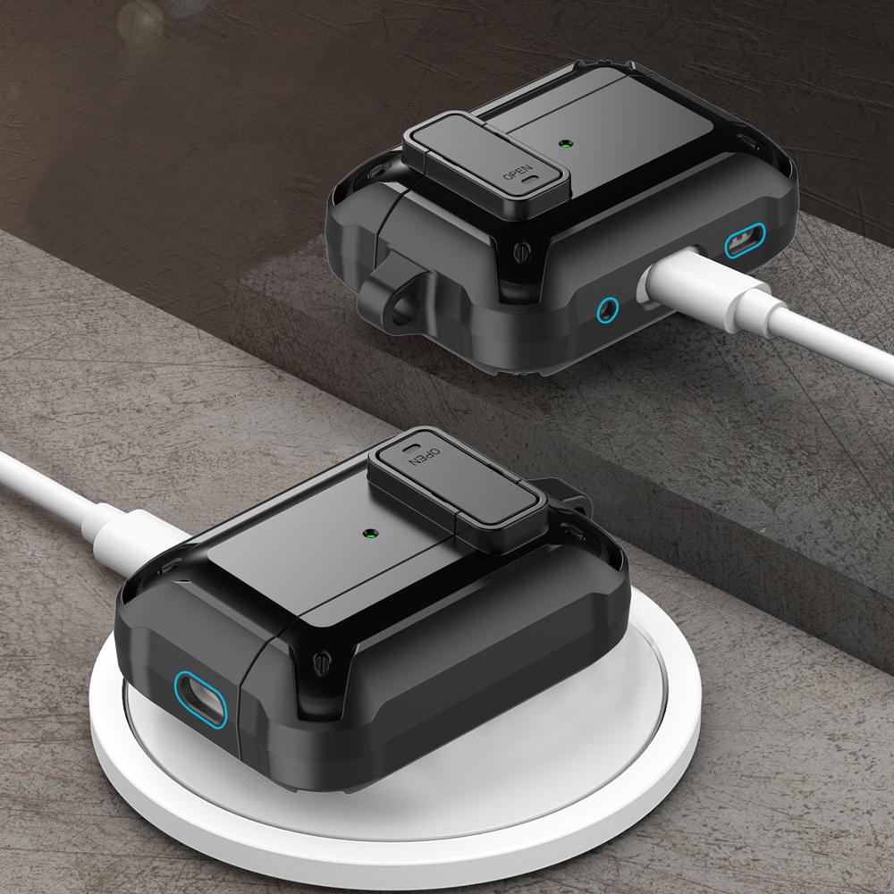 KEYSION Чехол для Bluetooth-наушников для AirPods Pro 3 Мягкий силикон+ПК Ударопрочная задняя крышка с замком-переключателем Карабин для альпинизма