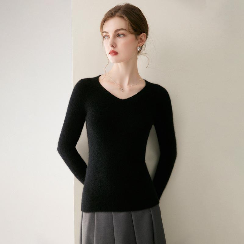 Women's 100% Pure Cashmere Crew/V-Neck Slim Fit Sweater - Soft, Skin-Friendly Knit for Autumn/Winter