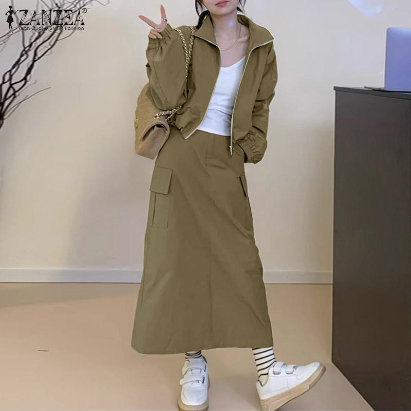 ZANZEA Женский кардиган, тонкая верхняя одежда и юбки, повседневный комплект из двух предметов