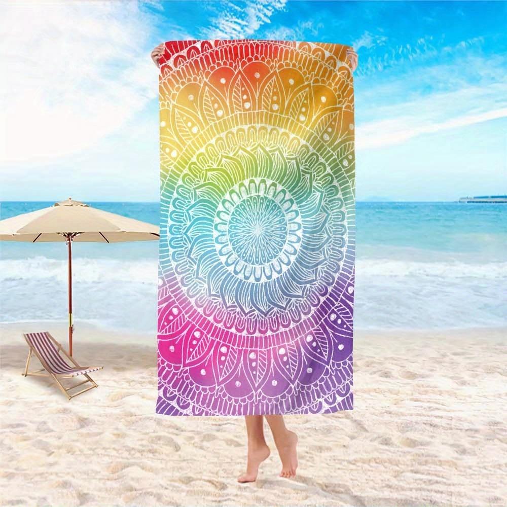 1pc Large Quick-Dry Sand-Free Beach Towel - Lightweight Microfiber Bath,Yoga Mat,Picnic Blanket Vibrant Rainbow Mandala Bohemian