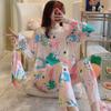 Cartoon Cute Patterned Long Sleeved Pajamas Set Female Spring Sleepwear Comfortable Cotton Round Neck Pajamas