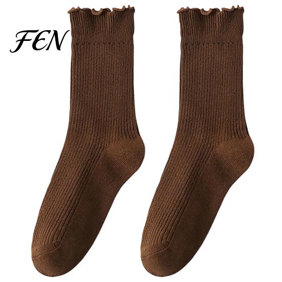 Student Campus Style Socks Women Ruffle Turn-Cuff Crew Socks, Breathable Combed Cotton Lettuce Edge Ankle Casual Hosiery for Girls, Soft Stretchy