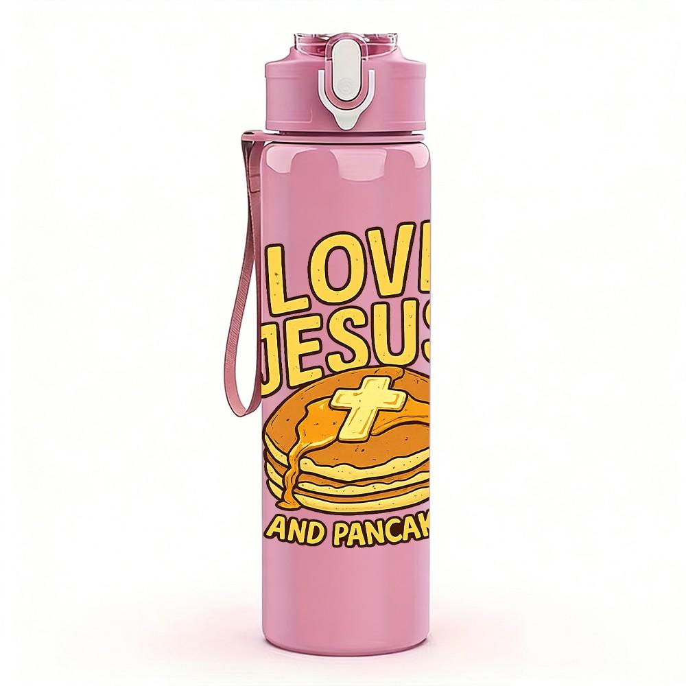 1PC I Love Jesus Faith Quote 750ml Color Plastic Sports Water Bottle Leakproof Flip Straw Lid Suitable for Sports Office Home Use