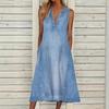 Summer Solid Color Sleeveless V-neck Loose Casual Denim Dress