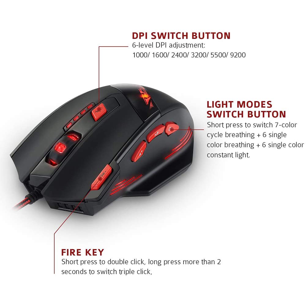 Nova Проводная игровая 9200 DPI 8 программируемых RGB Высокоэргономичная оптическая игровая Прочная для игр и офиса Совместима с Windows (черный) Мышь,