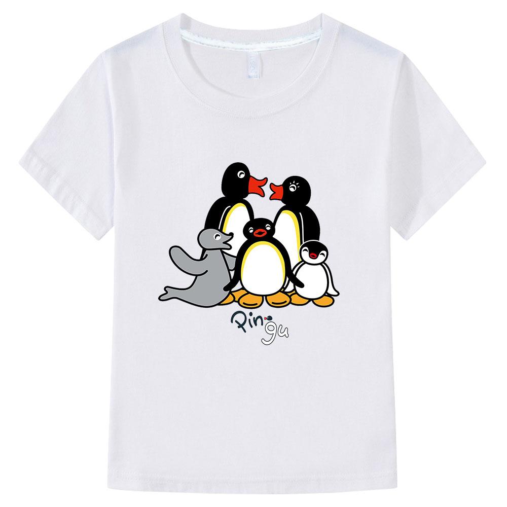 Pingu Summer 100% Cotton T-shirt Kawaii Boys Cartoon Print Tees Girls Kids O-neck Clothing Sports Fashion Tops Manga Short Sleeves summer clothes