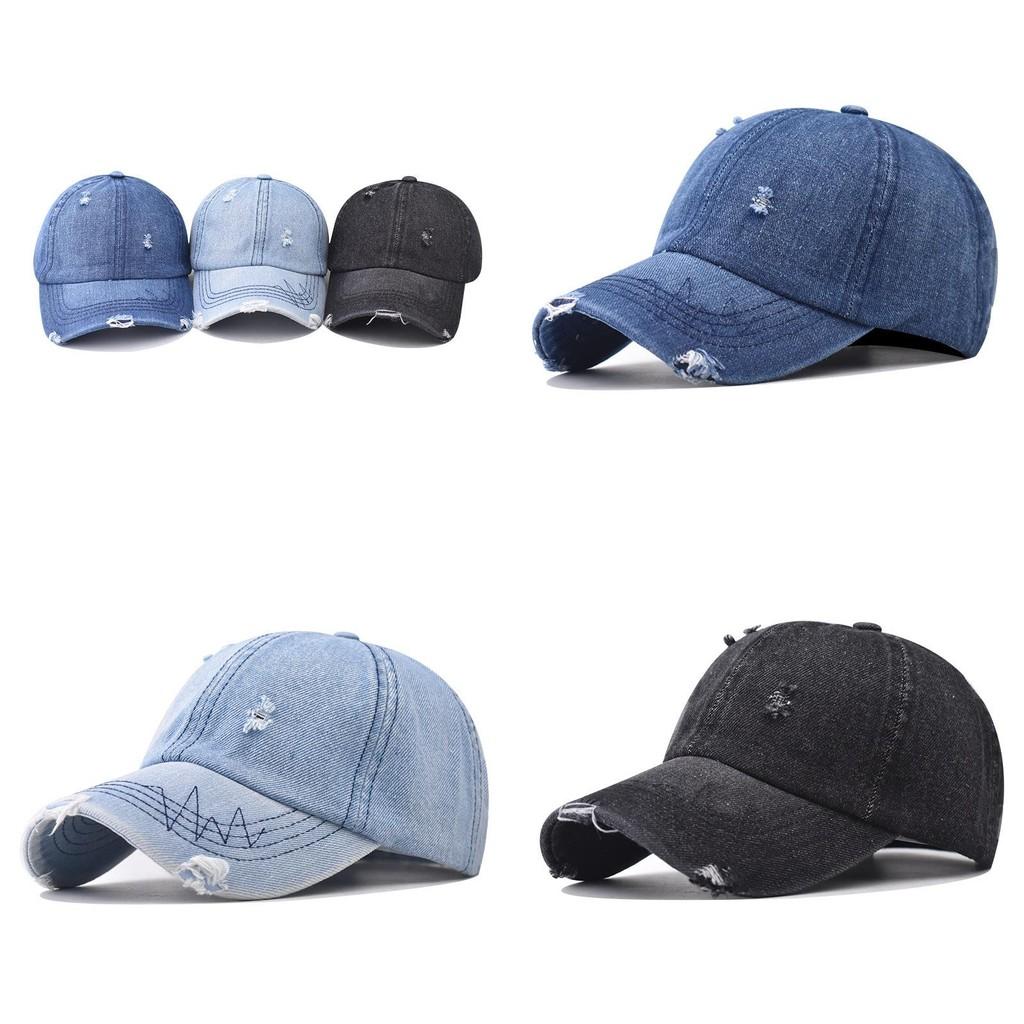Fashionable Damaged Design Neutral Sunshade Denim Baseball Hat For Outdoor