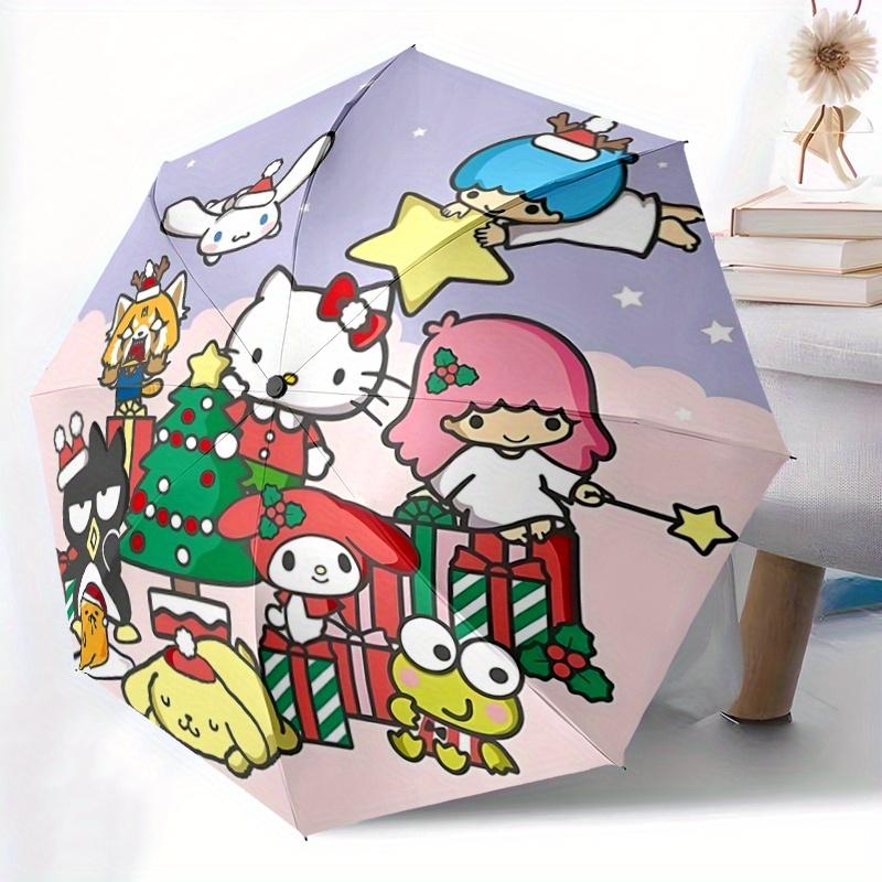 1pc Merry Christmas Hello Kitty and Friends Automatic Opening and Closing Umbrella, Lightweight 3-Fold, With Cute Cartoon Characters, Suitable for Hom