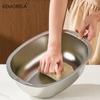 2 in 1 Stainless Steel Rice Washing Basin With Drain Net Oval Shape 304 Vegetable Washing Basin Kitchen Home Fruit Drain Basket