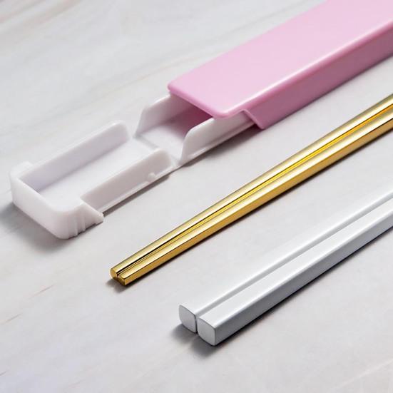 1 Set Stainless Steel Chopsticks with Case Reusable Easy To Clean Rustproof Non-slip Eating Dishwasher