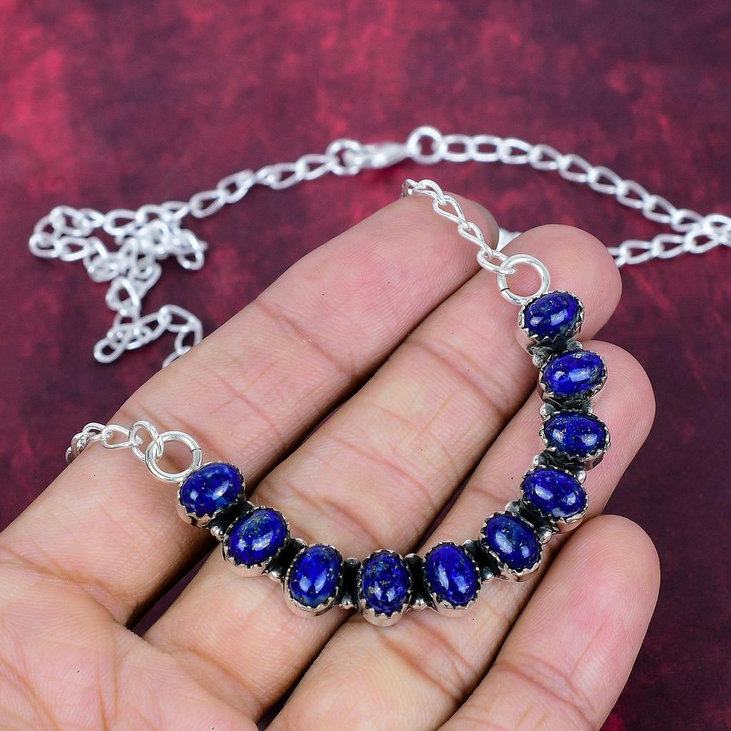 Ожерелье из лазурита Ювелирные изделия ручной работы, ожерелье из стерлингового серебра 925 пробы Дизайнерские украшения из драгоценных камней Регулируемая цепочка Ожерелье Подарок для мамы