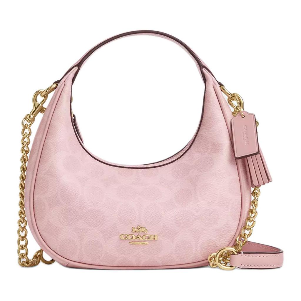 Coach Мини сумка-хобо с цепочкой из фирменного канваса, розовая, для женщин, для повседневного использования