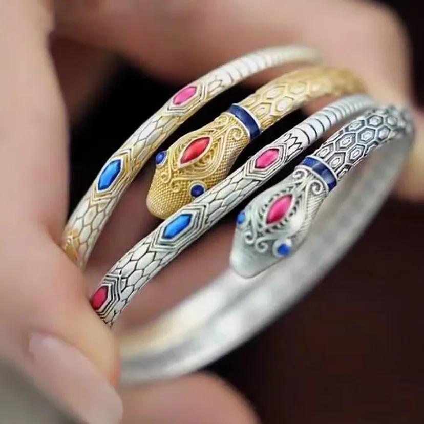 Преувеличенный разноцветный браслет неправильной формы, Знак Зодиака Змея, Ретро Литературный и Этнический Стиль