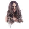 Synthetic Fiber Wigs Woman, Long Curly Hair, Parted with Bangs, Black and Gray Mixed Color Wigs
