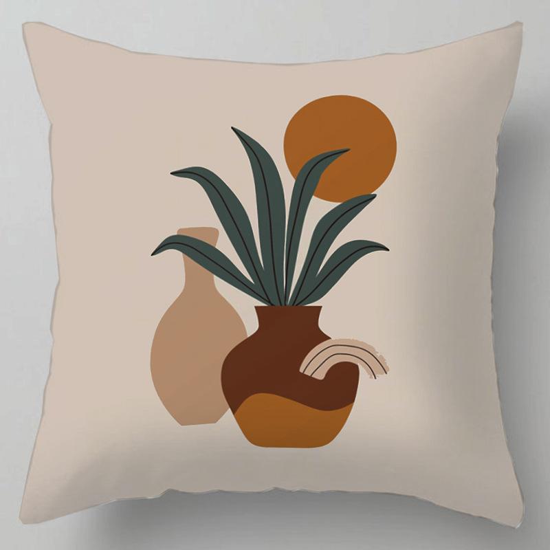 Geometric Abstract Floral Pattern Throw Pillow Cover With Short Plush Print For Living Room Sofa Decoration Cushion Cover
