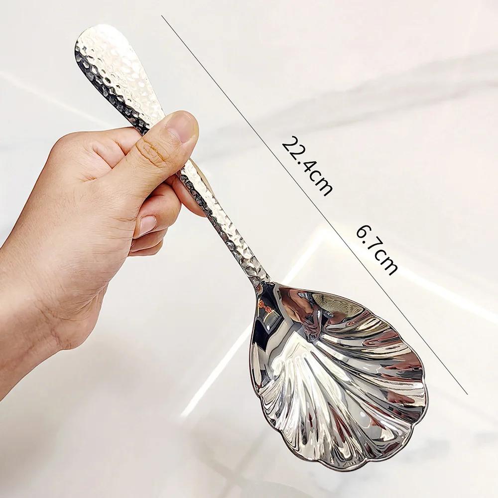 304 Stainless Steel Shell Spoon - Heavy Duty Soup & Bibimbap Utensil, Elegant Dessert Gift