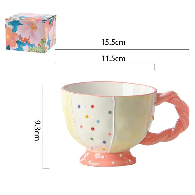 450ml Creative Hand-painted Embossed Ceramic Mug Large Capacity Coffee Cup Household Breakfast Oatmeal Milk Tea Cups Drinkware