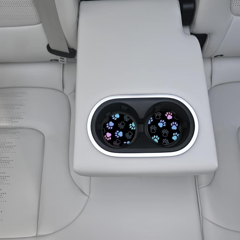 2 шт./набор Подставка под стакан для автомобиля Абсорбирующая синтетическая резина Автомобильные коврики для стаканов с выемкой для пальца, Нескользящий дизайн с отпечатком лапы собаки для автомобильных аксессуаров