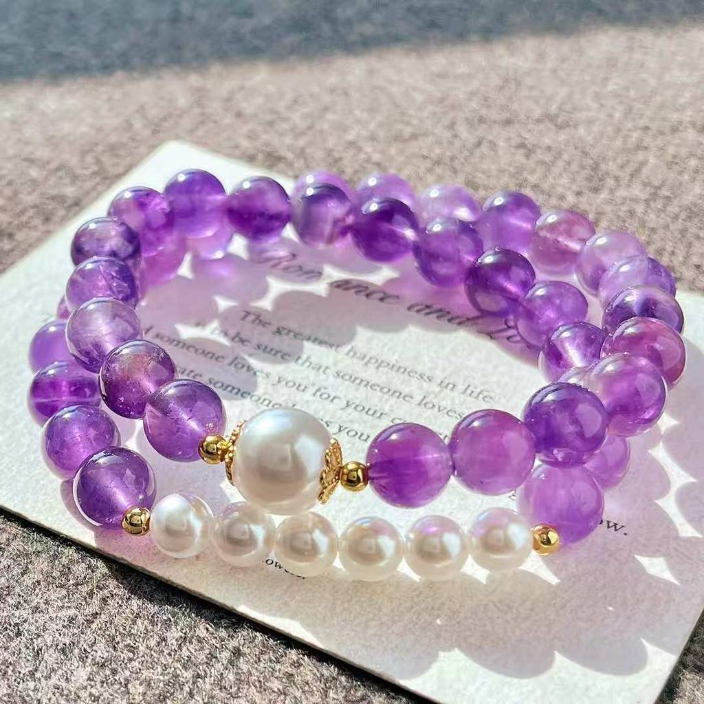 8Mm Retro High Quality Natural Amethyst Artificial Crystal Pearl Multi-Circle Bracelet Bracelet.