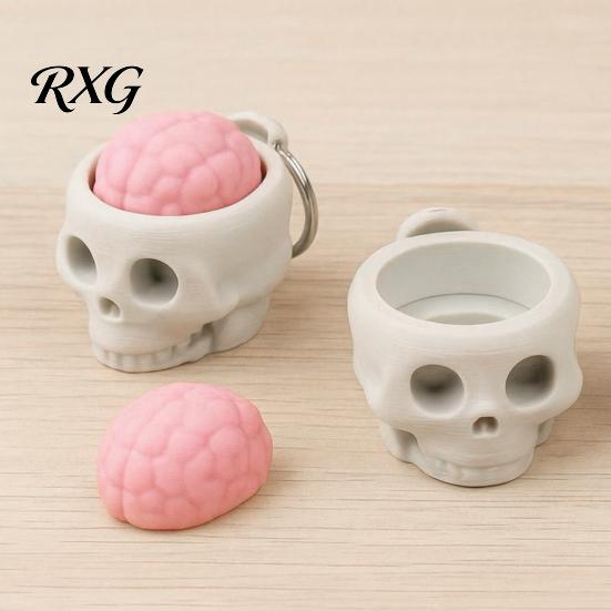Brain Flower Desktop Ornament 3D Printed Skull Keyboard Clicker, Stress-Relief Keytop Bag Portable Fidget Gadget for Travel Charm, Creative Focus Aid