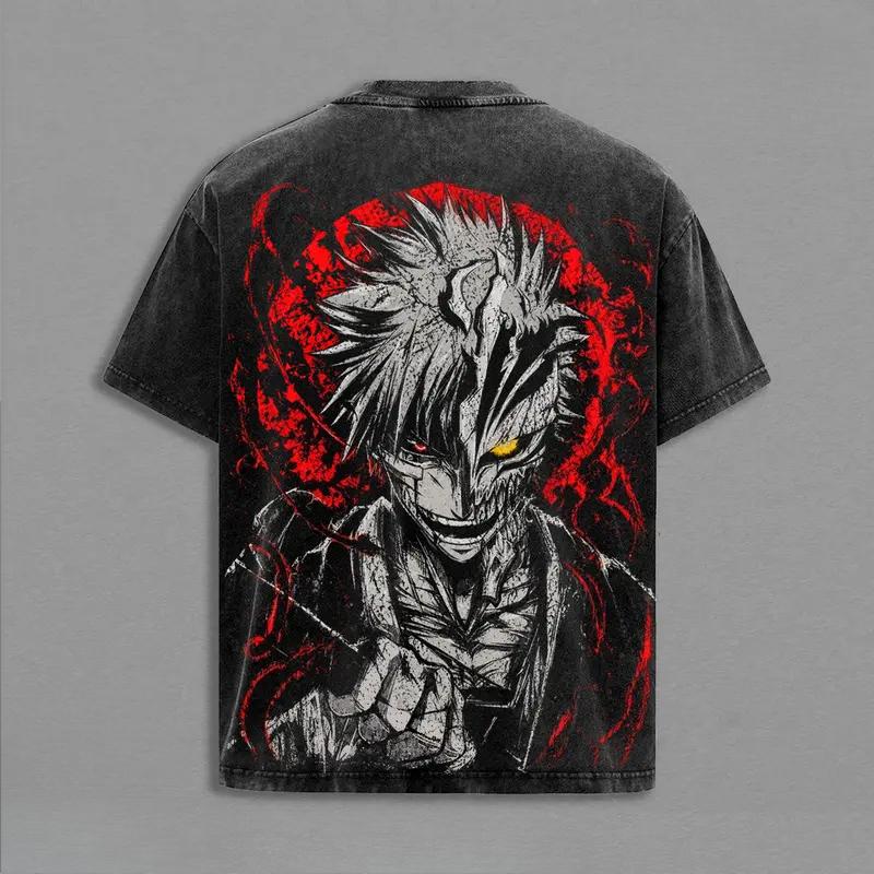 Anime BLEACH Kurosaki Ichigo Print T-shirt Men Women Tshirts Short Sleeve Cotton Clothing Washed T Shirt Harajuku Summer Tops