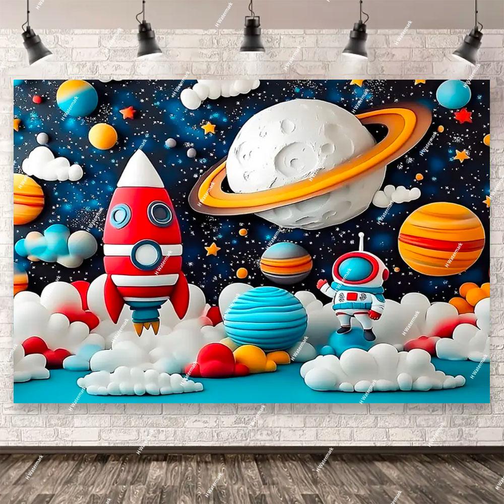 Space Astronaut Birthday Party Background Banner Custom Decoration Rocket Theme Photography Boy Birthday Gift Photo Studio Prop