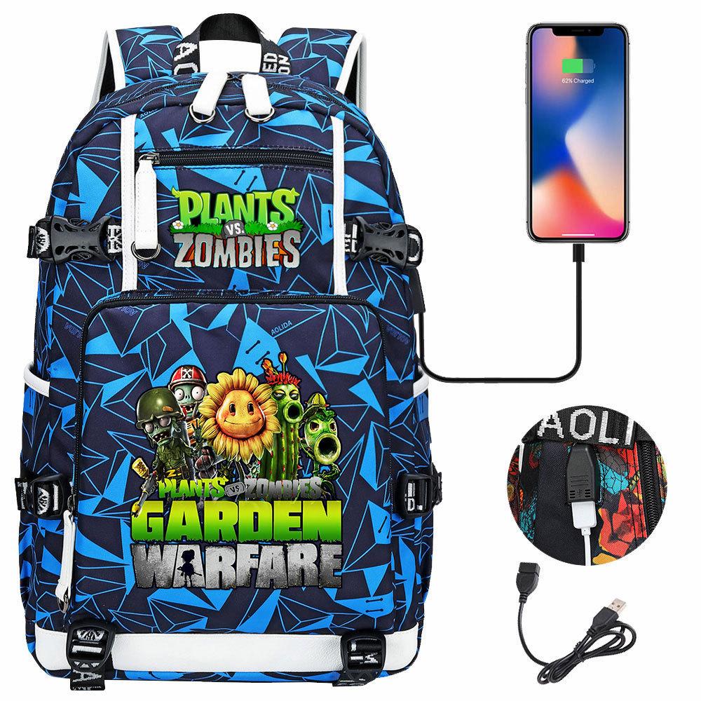 Plants vs USB Headphones Backpack for Teens Students Casual Travel Daypack Unisex Large Capacity Waterproof
