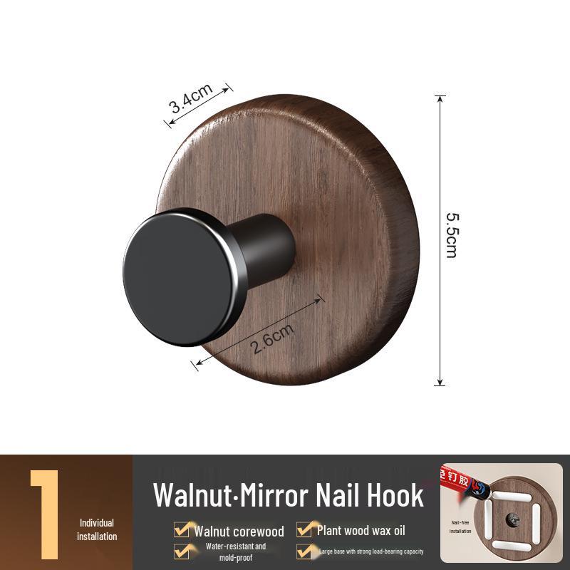Seamless Walnut Bathroom Door Hook - Strong, No-Drill Adhesive for Clothes
